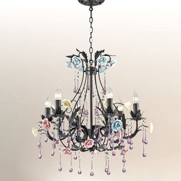 手工陶瓷玫瑰花水晶吊燈 F37-21-90951
