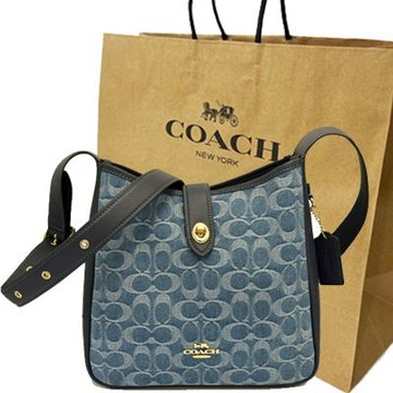 COACH 新款HADLEY牛仔單寧肩背/斜背兩用馬鞍包附紙袋(牛仔藍)