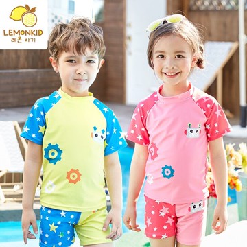 WallFree窩自在★可愛機器人卡通星星男女童分體式兒童游泳衣褲