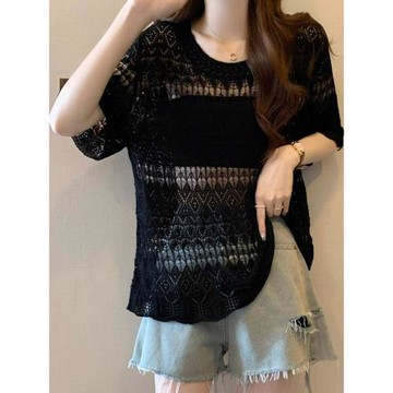 鏤空鉤花防曬針織衫女夏季薄款2025新款歐貨時尚短款空調衫上衣潮