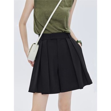 學院風高腰百褶裙褲2025年新款夏季設計感小眾休閑西裝黑色短褲女