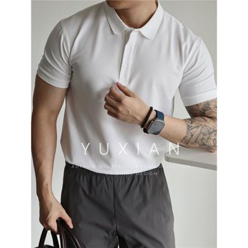 YUXIAN涼感絲光棉雙珠地休閑商務POLO衫通勤純色短袖男士翻領春夏