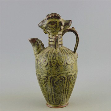 宋越窯茶葉末釉刻花鳳首倒流壺仿宋代出土古瓷器收藏古玩博古擺件