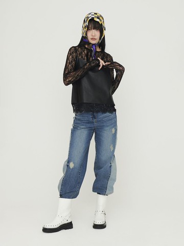 Waist Coloring Cocoon Fit Denim Pants [Blue] (LFPDS25240BUX)