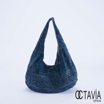 OCTAVIA 8 -  阿拉伯的月亮 緹花牛仔隨性彎月肩背包 - 包衭藍
