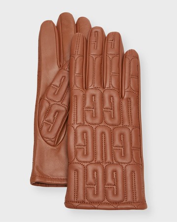 Quilted Logo Leather & Cashmere Gloves