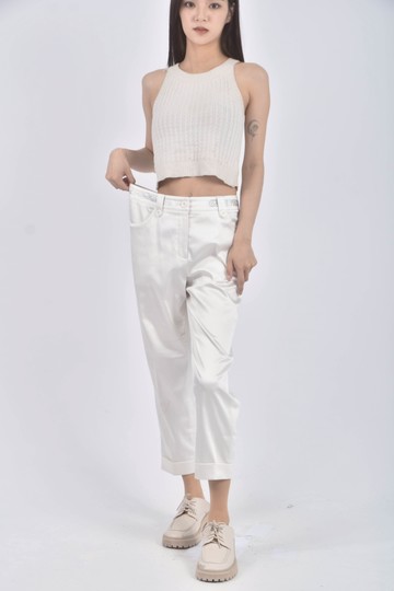 (XL) xizhimei緞面白色長褲