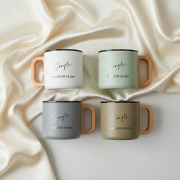 【客製化禮物】雙層馬克咖啡杯|原木手把|保溫保冰|杯身客製服務