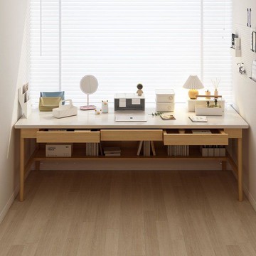 台灣公司貨 開發票 免運 雙人書桌家用電腦桌實木帶抽屜辦公寫字桌簡約現代長條桌子工作臺 快速發貨