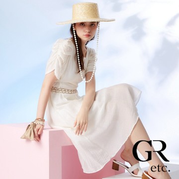 【GLORY21】網路獨賣款-etc.簡約方領綁帶寬鬆長洋裝-白色