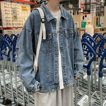 冬季街頭復古做舊刺繡 外套男 牛仔外套男 加厚工裝 牛仔夾剋 潮牌寬鬆休閑 工裝夾剋衫 牛仔外套