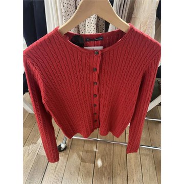 bm紅色麻花單排扣針織開衫Brandy