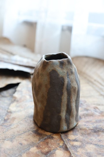 【喬遷禮物】風的皺折No7鈷綠手捏花器侘寂風雕塑擺件收藝術擴香