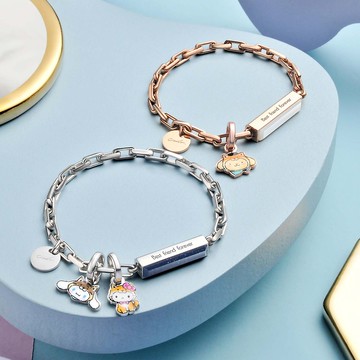 Sanrio characters特別版 客製化刻字 方形鋼條寶石手鍊 (4色)