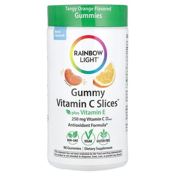 Rainbow Light, Gummy Vitamin C Slices™ 加維生素 E，濃郁橙味，90 粒軟糖