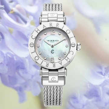CHARRIOL St-Tropez 珍珠母貝錶盤 鑲鑽石英女腕錶-銀色36mm(CR36S.590.001)