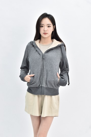 (L) uniqlo 棉質連帽內刷毛灰色外套
