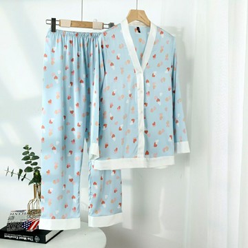 【巴黎精品】現貨+預購 女絲質居家睡衣套裝緞面上衣絲綢冰絲睡衣薄款長袖睡衣睡褲-V領透氣10款a1at4