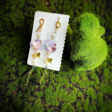 花球蝴蝶流蘇長耳環