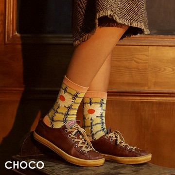 森系咖啡館‧簡約文青系中筒襪  One size Choco Shop