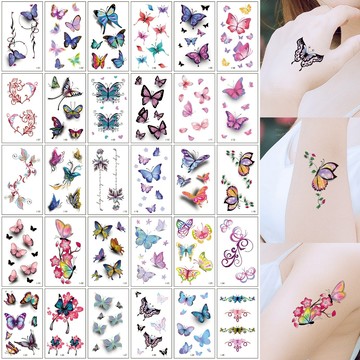 👑大邱紋身👑🇹🇼現貨 粉嫩立體蝴蝶系列紋身貼套裝 紋身貼紙 刺青貼紙微刺青 假刺青 小清新 防水 紋身貼 刺青貼T28A