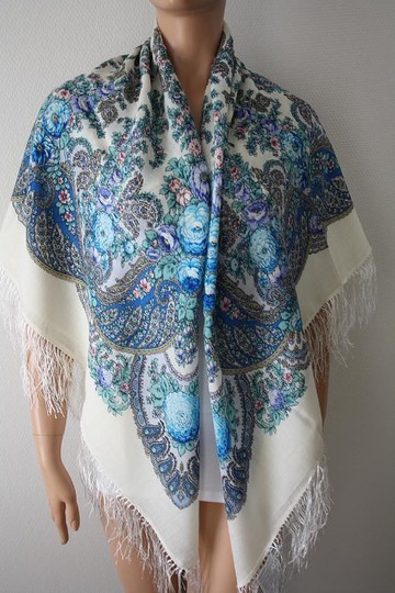 帕夫洛沃帕薩德俄羅斯披肩 100% 羊毛圍巾 125x125 公分 披肩 絲綢流蘇 1428-4