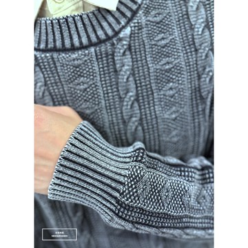 E7th.厚磅麻花拼接素面針織毛衣(E70022510)-深灰 日系 極簡 韓系 慵懶 百搭針織 冬季 毛衣
