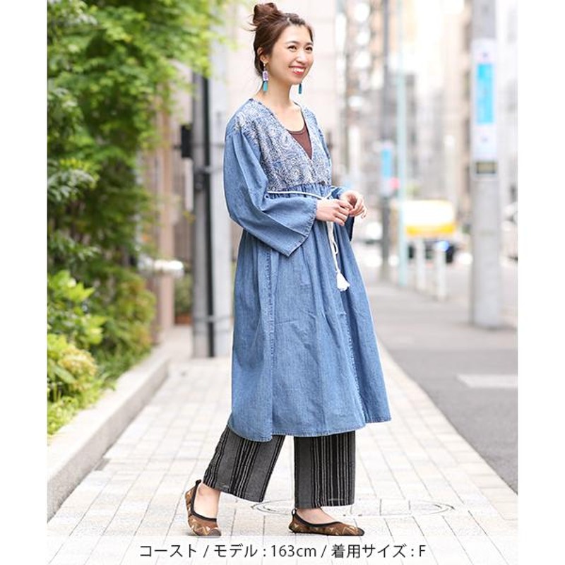 チャイナガウン　刺繍羽織ロングカーディガン　古着ガウン チチカカ ジオメトリック刺繍カーディガン ／ロングカーディガン