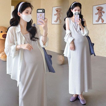 7948 人持續回籠🛒大碼孕婦套裝2026夏季背心裙+防曬襯衫寬鬆顯瘦遮肚子洋氣A字長裙OFRU