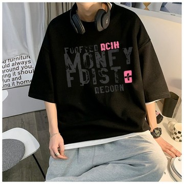 【台灣發貨】重磅純棉印花T恤 男裝短袖寬鬆挺版上衣260g美式高街塗鴉字母