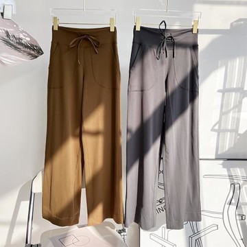 零感束腰抽繩闊腿褲 大口袋健身運動長褲裸感瑜伽褲普拉提舞蹈褲