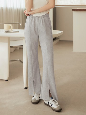 親膚彈性腰鬆緊開衩微喇叭褲