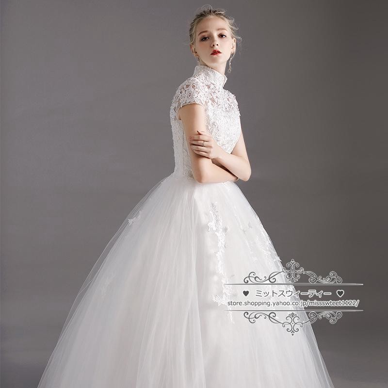 ウエディングドレス ホワイト Aライン エレガント レース 花嫁  