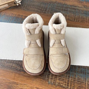 2025冬季新款魔術貼雪地靴平跟軟底短靴子女加絨加厚保暖棉鞋女靴