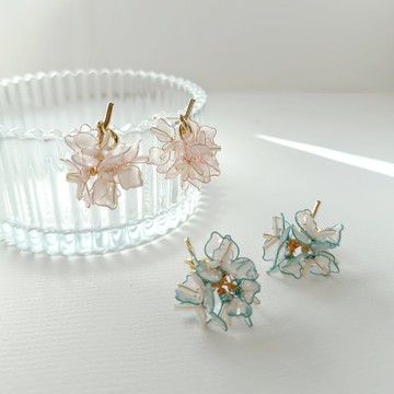 1KM璀燦的一天•彩線樹脂花球耳環-2色