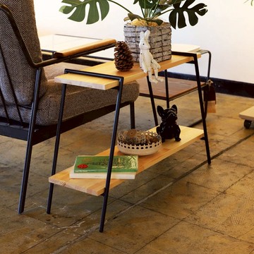 IRON 實木鋼製雙層置物架-2色可選 淺棕