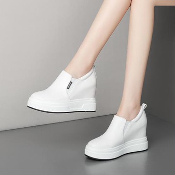 8CM厚底內增高小白鞋純色休閑鞋青年松糕鞋四季百搭坡跟高跟單鞋