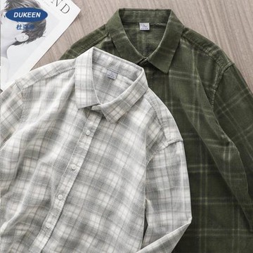 美式格子襯衫男長袖純棉高級感經典復古襯衣潮流百搭工裝休閑外套