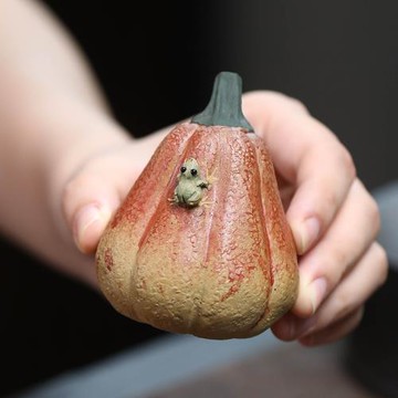 宜興紫砂茶寵噴水青蛙南瓜茶具創意擺件南瓜雕塑茶玩工藝品茶配件