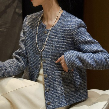 【巴黎精品】現貨+預購頂級法式毛呢外套大衣OL西裝小香風外套寬鬆秋冬大碼休閒女裝-羊毛亮絲粗花呢a1lk24