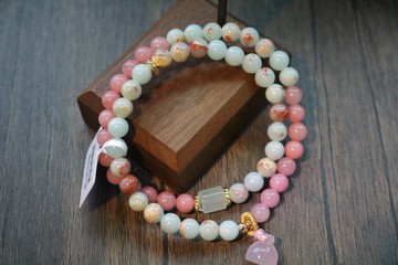 壽山石粉水晶雙圈手串精緻手鍊疊戴