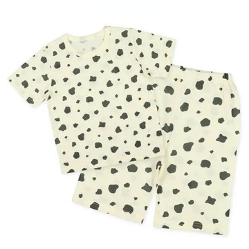 日本西松屋 - 透氣 斑點家居服短袖套裝-黑x白