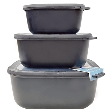 MEPAL 方形密封保鮮盒深型三件組 黑色  750ml + 1.5L + 3L  1組