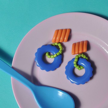 秋日感可愛藍圈圈耳環/ 壓克力耳環