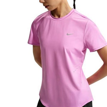 Nike 短袖上衣 女裝 弧形下擺 排汗 反光 桃紅【運動世界】HM9699-503
