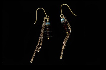 【水晶系列】石榴石+透體拉長石黃銅耳環