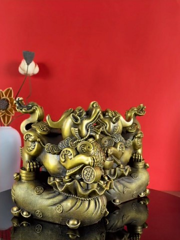 銅貔貅擺件一對公母財富貔貅中式家居客廳裝飾品公司店鋪開業禮品