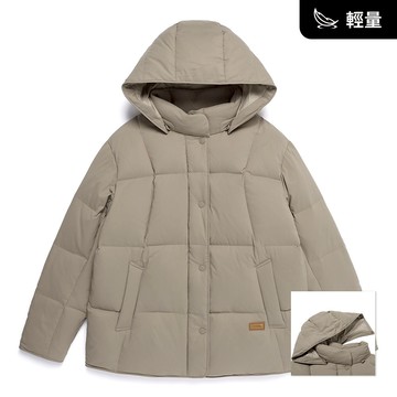 女裝 車格 可拆式 連帽 羽絨外套／鴨絨 - 米色