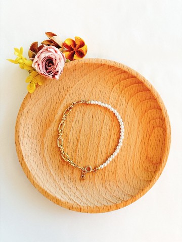 【法式優雅】珍珠手鍊 14K長方鏈