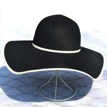 相拼色13CM大邊帽百搭夏季防曬大檐草帽休閑出游沙灘度假女遮陽帽1入